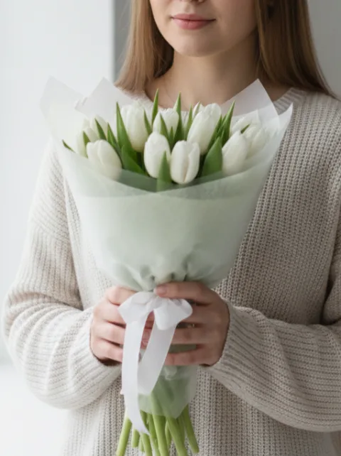 Букет из 15 белых Тюльпанов